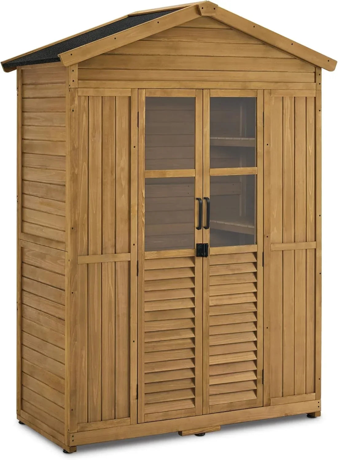 M MCombo Armario de Jardín de Madera Resistente a la Intemperie. Cobertizo de Herramientas al Aire Libre a Prueba de Agua. 74×143×200 cm (Naturaleza)