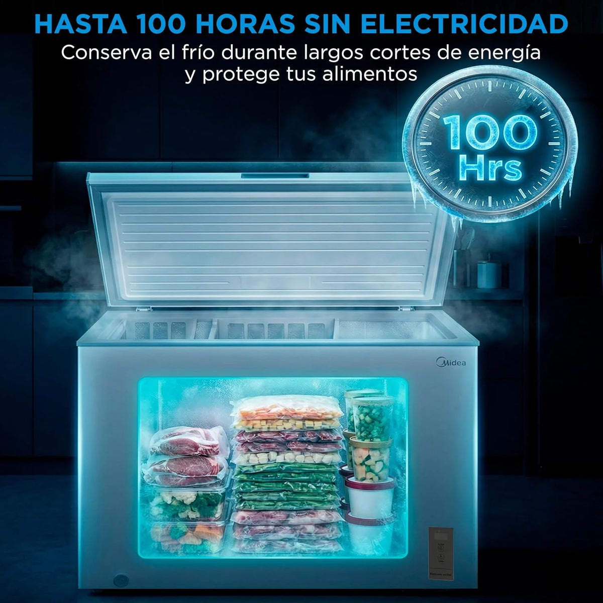 MIDEA Arcon Congelador Pequeño de 293L | Congelador Horizontal Convertible a Frigorífico con Motor Inverter. Control Electrónico de Temperatura.