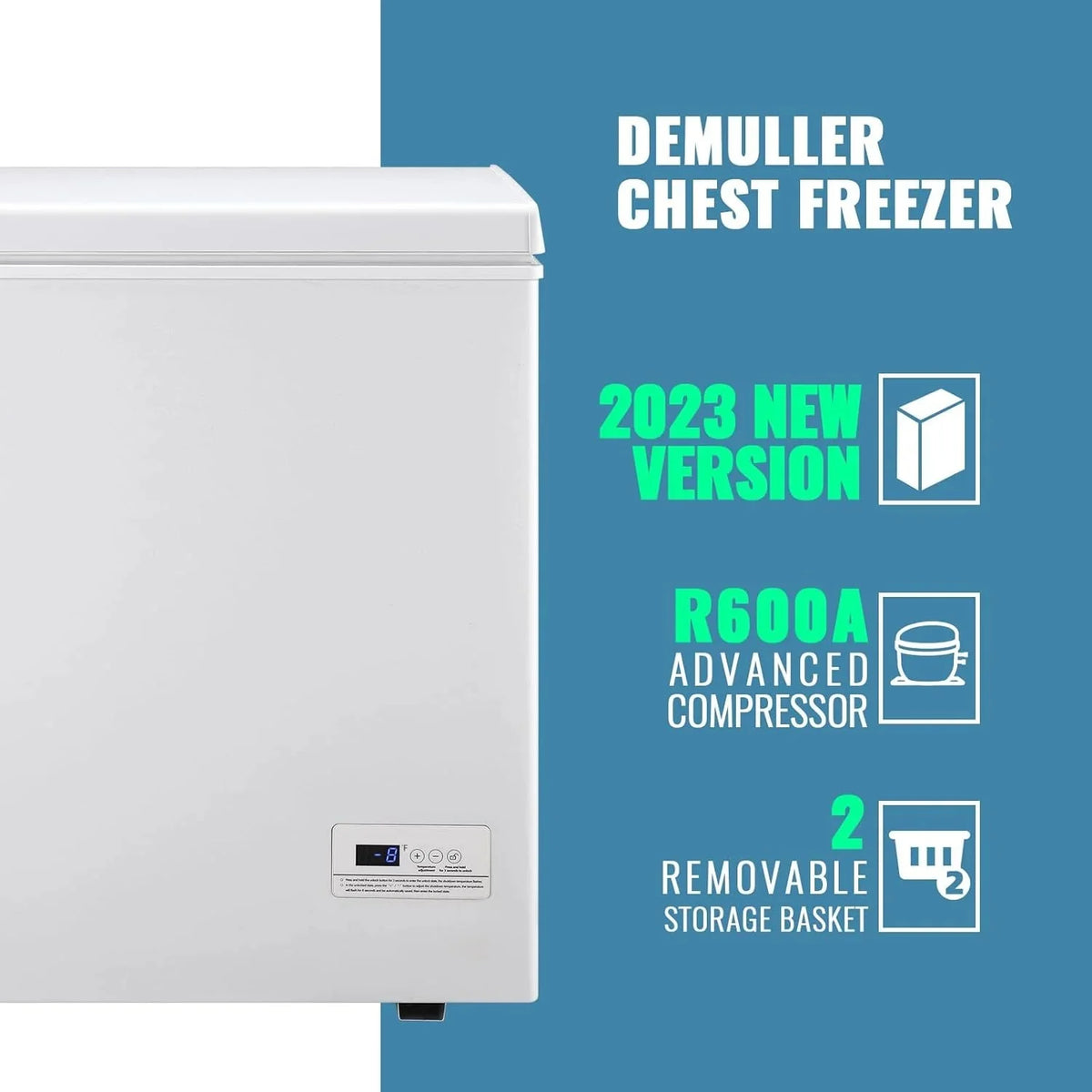 5.0 Cu. Ft. Chest Freezer with 2 Removable Stainless Steel Baskets. Electronic Control. 41°F to -15°F. Black
