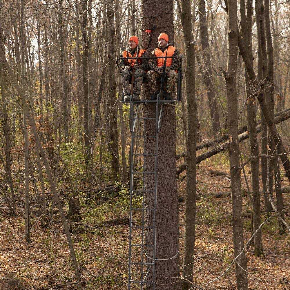 21-Foot 2-Person Ladder Treestand. Heavy-Duty Hunting Tree Stand with Ladder. Elevated Outdoor Hunting Platform