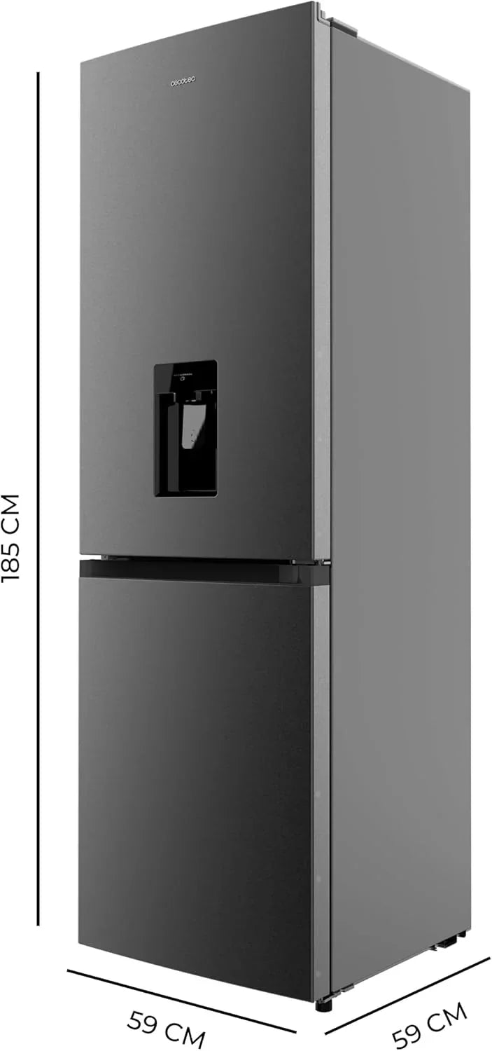 Cecotec Frigorífico Combi 2 Puertas con dispensador de agua Bolero CoolMarket Combi 296 DF WD Dark E. 296L. 60cm de ancho. Funciones FastCooling.