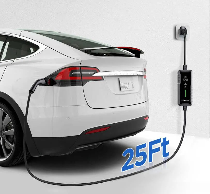 Level 2 & Level 1 EV Charger. 16Amp 110-240V Portable J1772 Electric Car Charger with Adjustable Amp Delayed Timer 25ft Long Cord