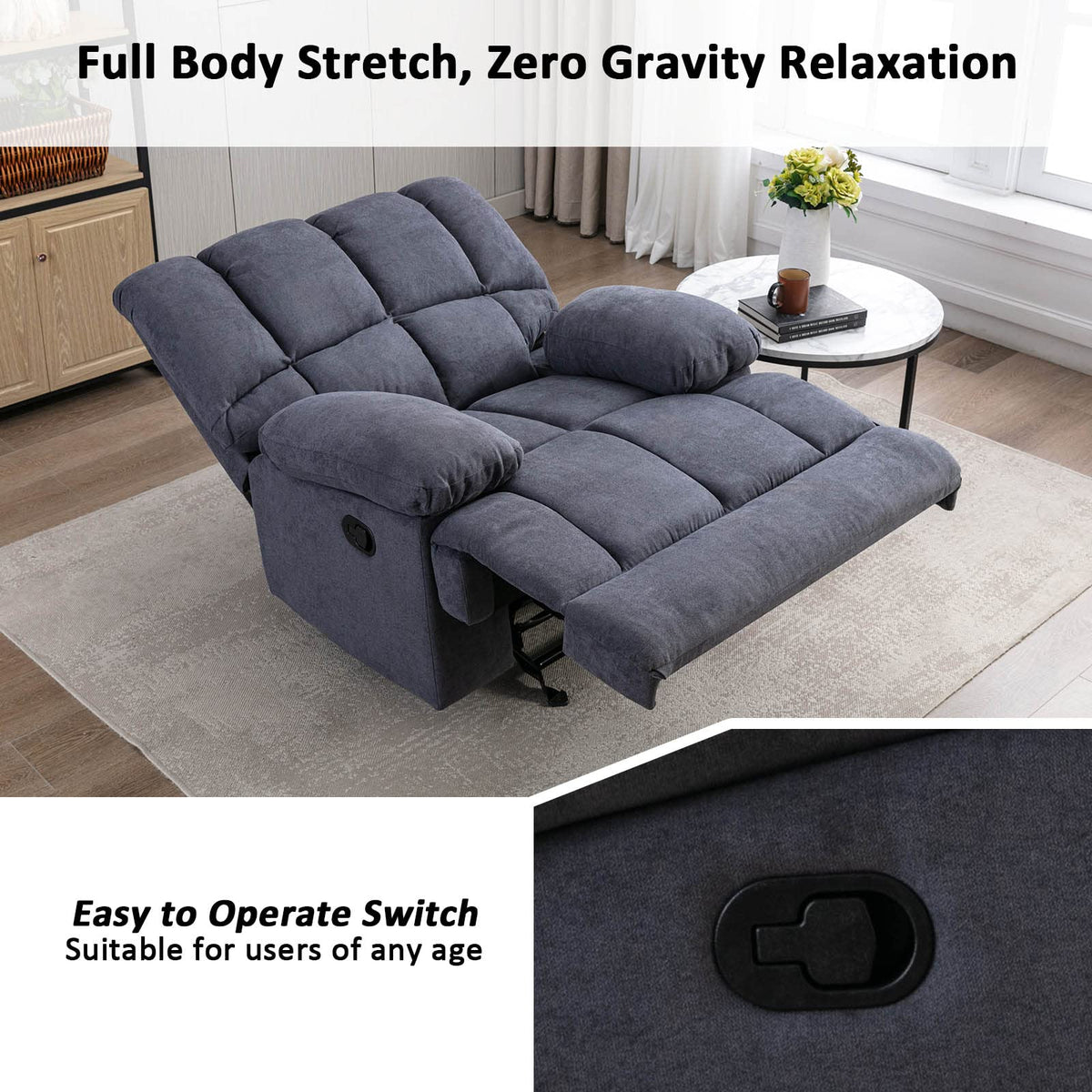 2025 Sillón mecedor sobredimensionado. sillón reclinable manual simple. sillón tapizado acolchonado. sillón mecedor para sala. asiento de teatro talla