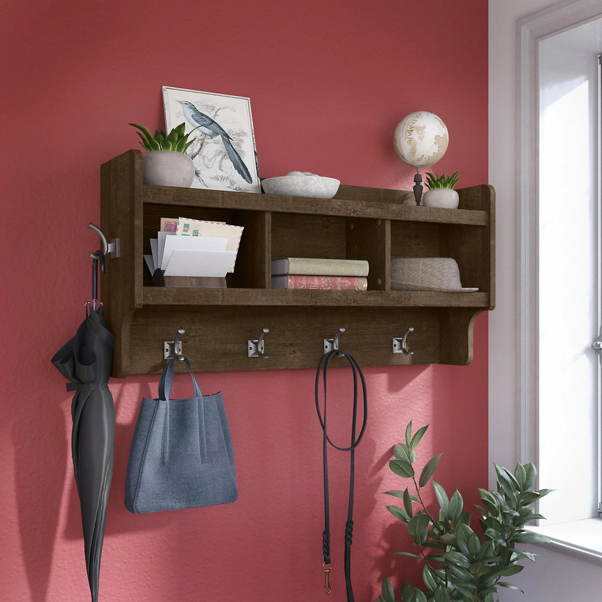 40 Inch Wall Mounted Coat Rack with Shelf. Wooden Entryway Storage and Hanging Organizer