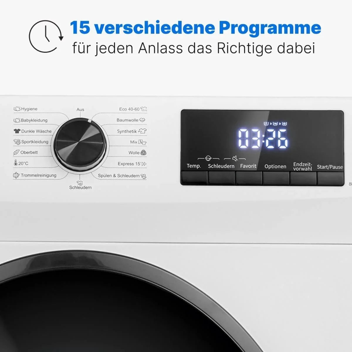 Bomann Waschmaschine 8kg | max. 1400 U/min | 10 Jahre Motor-Garantie | robuster. leiser & langlebiger Invertermotor | 15 Waschprogramme | LED-Display