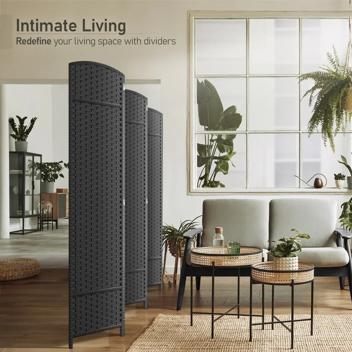 6 Panel Room Divider. 6ft Tall Extra Wide Folding Privacy Screen with Hand-Woven Mesh Panels