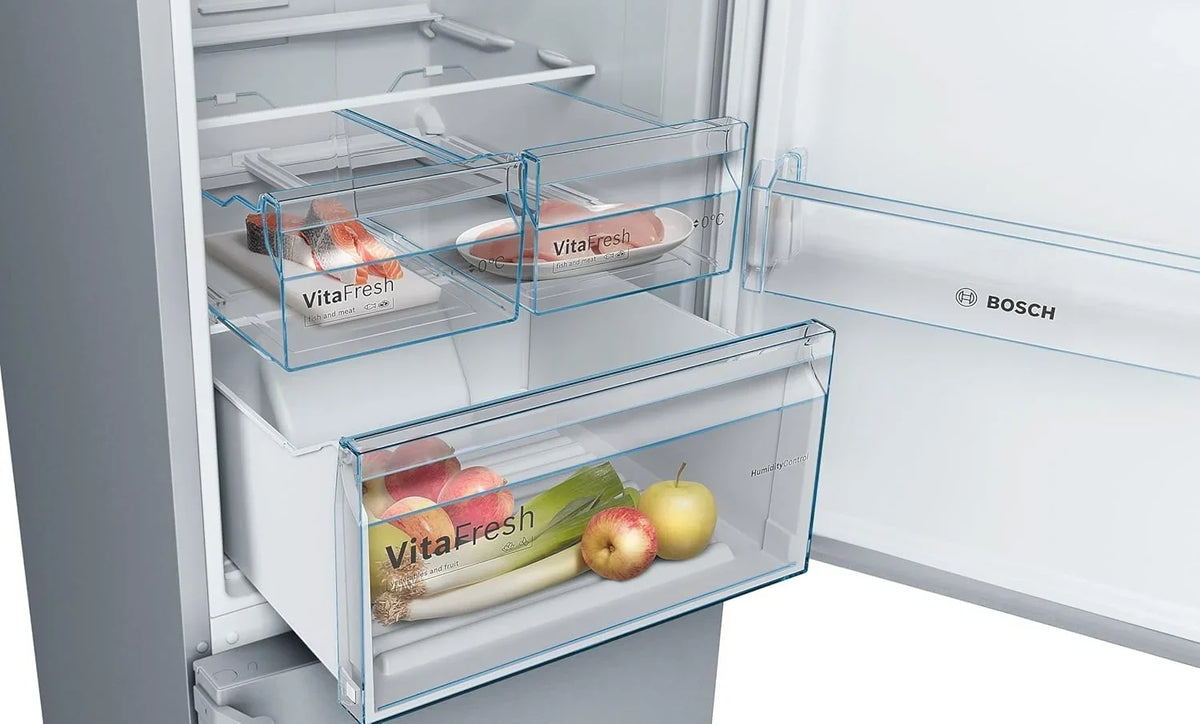 Bosch Serie 4 - Frigorífico combinado. NoFrost. alto 203 x ancho 70 cm. 438 L. Tecnología VitaFresh. Blanco - KGN49XIDQ