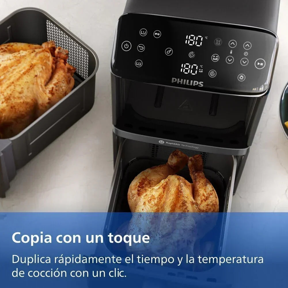 Philips Airfryer Series 4000 Double Vertical Basket 10L – RapidAir Technology. Sync. 2 Baskets at Once. 45% Less Space. PFAS Free Ceramic Coating.