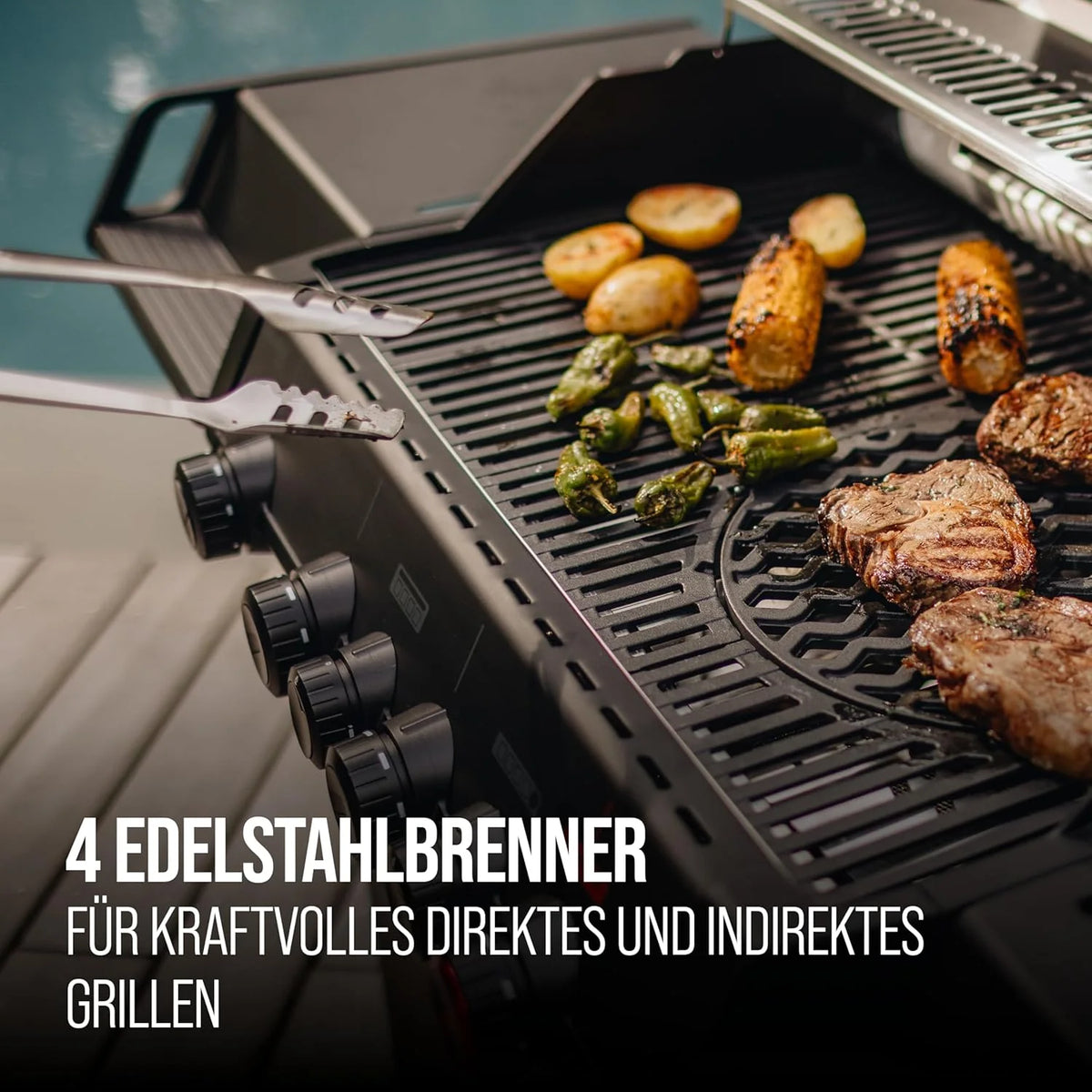 Enders Gasgrill Monroe Pro 4 SIKR Turbo Shadow inkl. Seargrate. 4-Brenner. mit Kocher. Infrarot-Heckbrenner. PanoVision Sichtfenster. Gussrost.