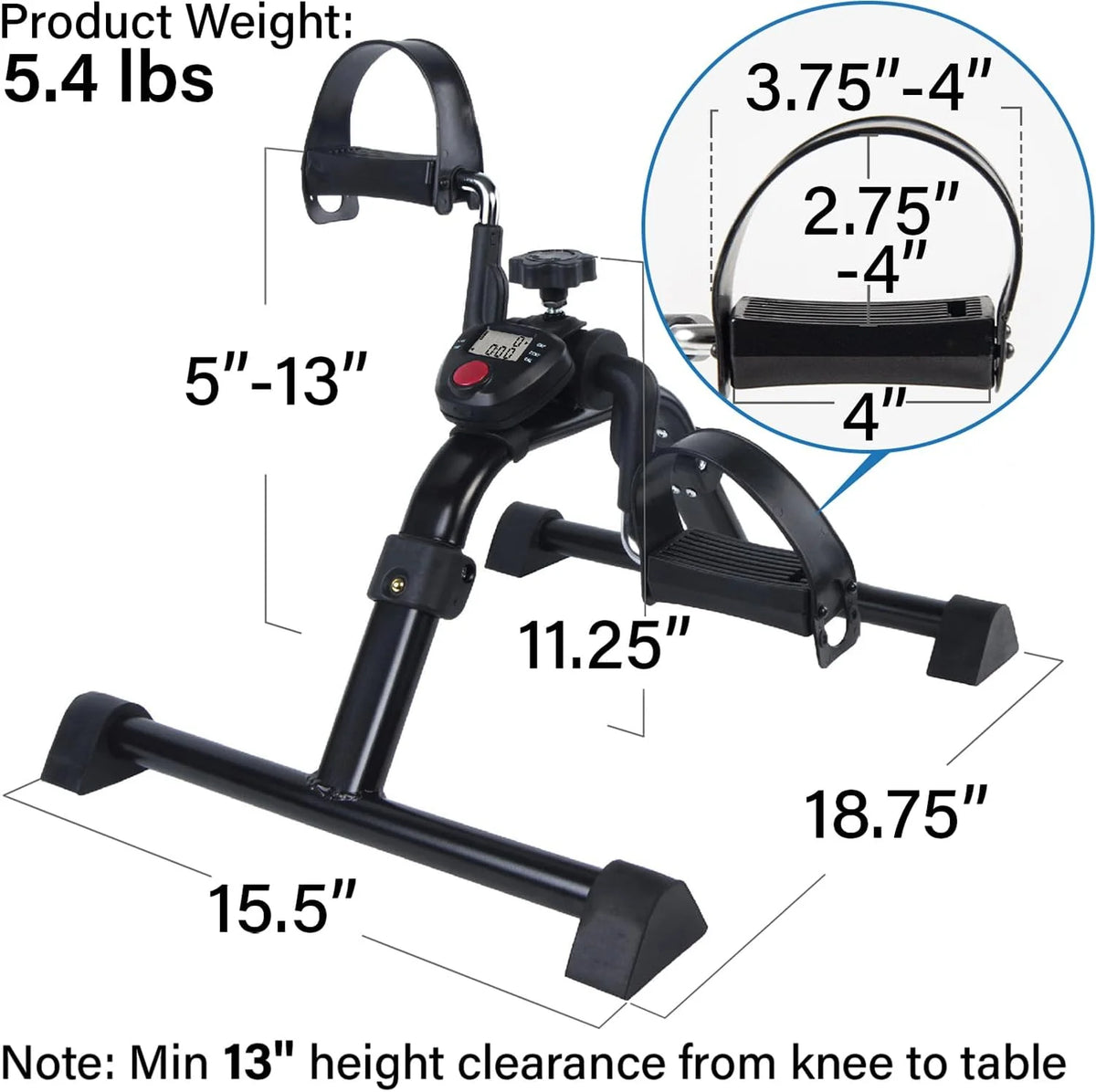 Desk Bike Pedal Exerciser with Electronic Display for Indoor Physical Therapy