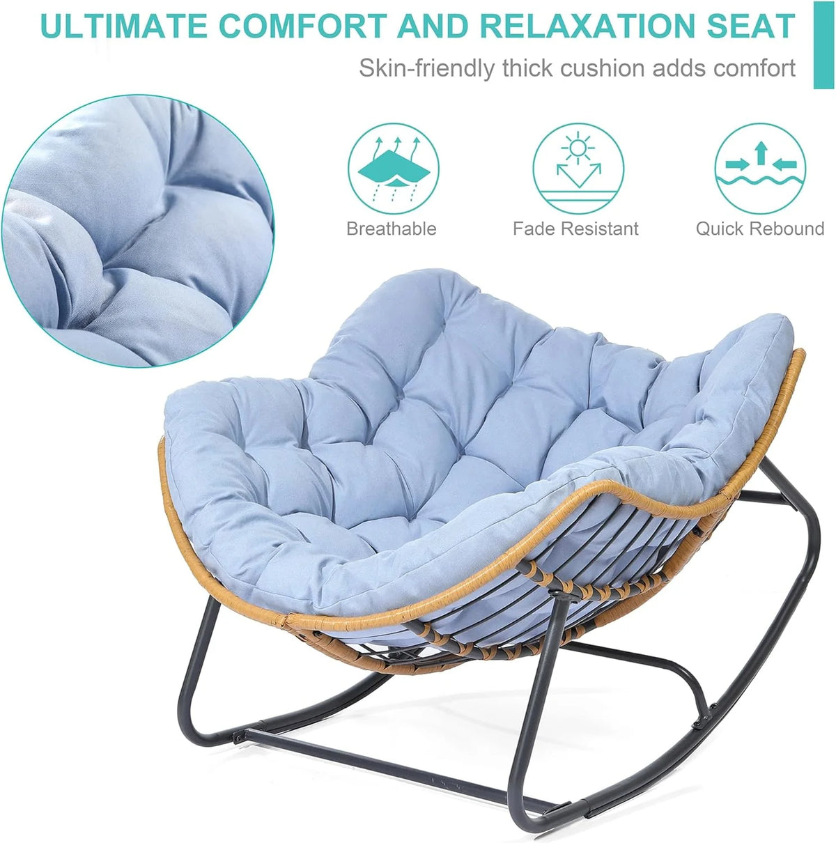 Outdoor swaying egg chair. indoor Papasan chair. rattan rocking chair. modern royal-style bedroom. living room. porch. garden. lawn chair - blue version