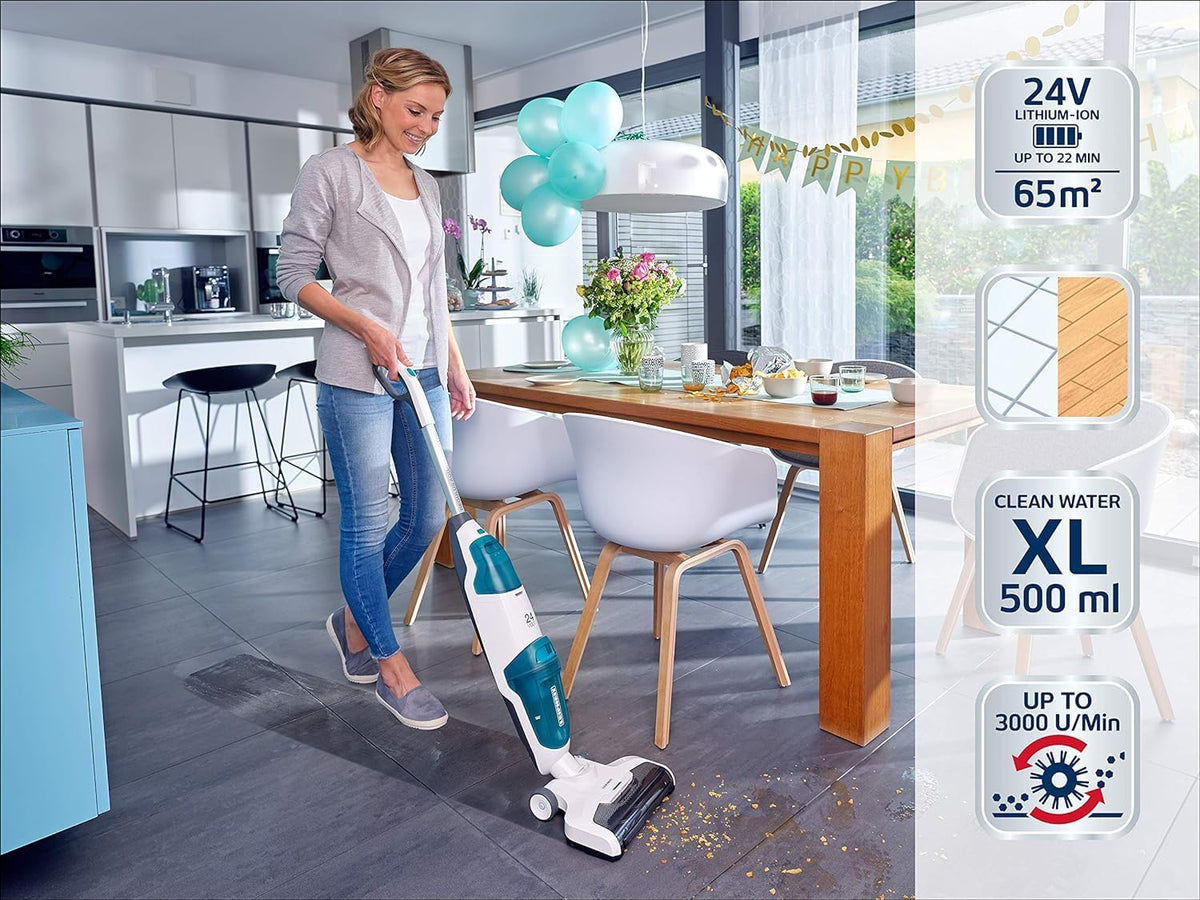 Leifheit Set Akku Saugwischer Regulus Aqua PowerVac inkl. Zubehör. saugen und wischen. Leichter Nasssauger mit leistungsstarken 24V. kabelloser