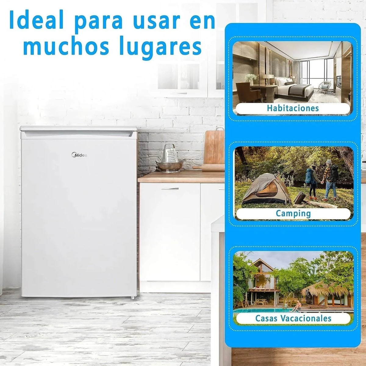 Midea Nevera pequeña 113L con Congelador - Mini frigorífico pequeño para la Habitación/Caravana/Camping - Mini Bar Bajo Consumo - Frigorifico Bajo