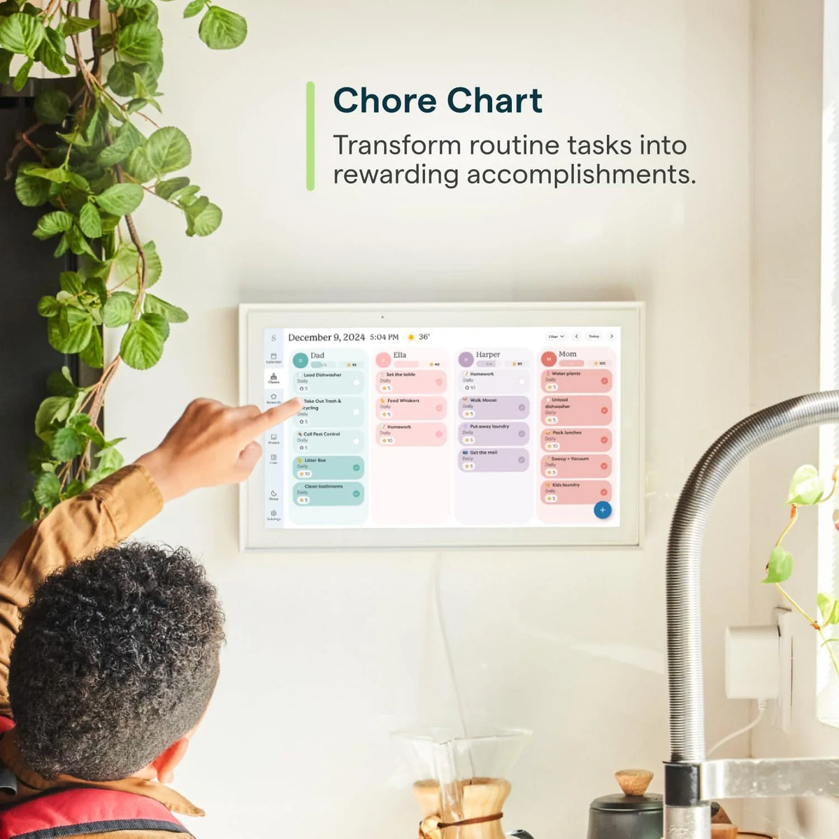 15 Inch Digital Wall Planner & Chore Chart. Smart Family Calendar Organizer Display for Home Organization