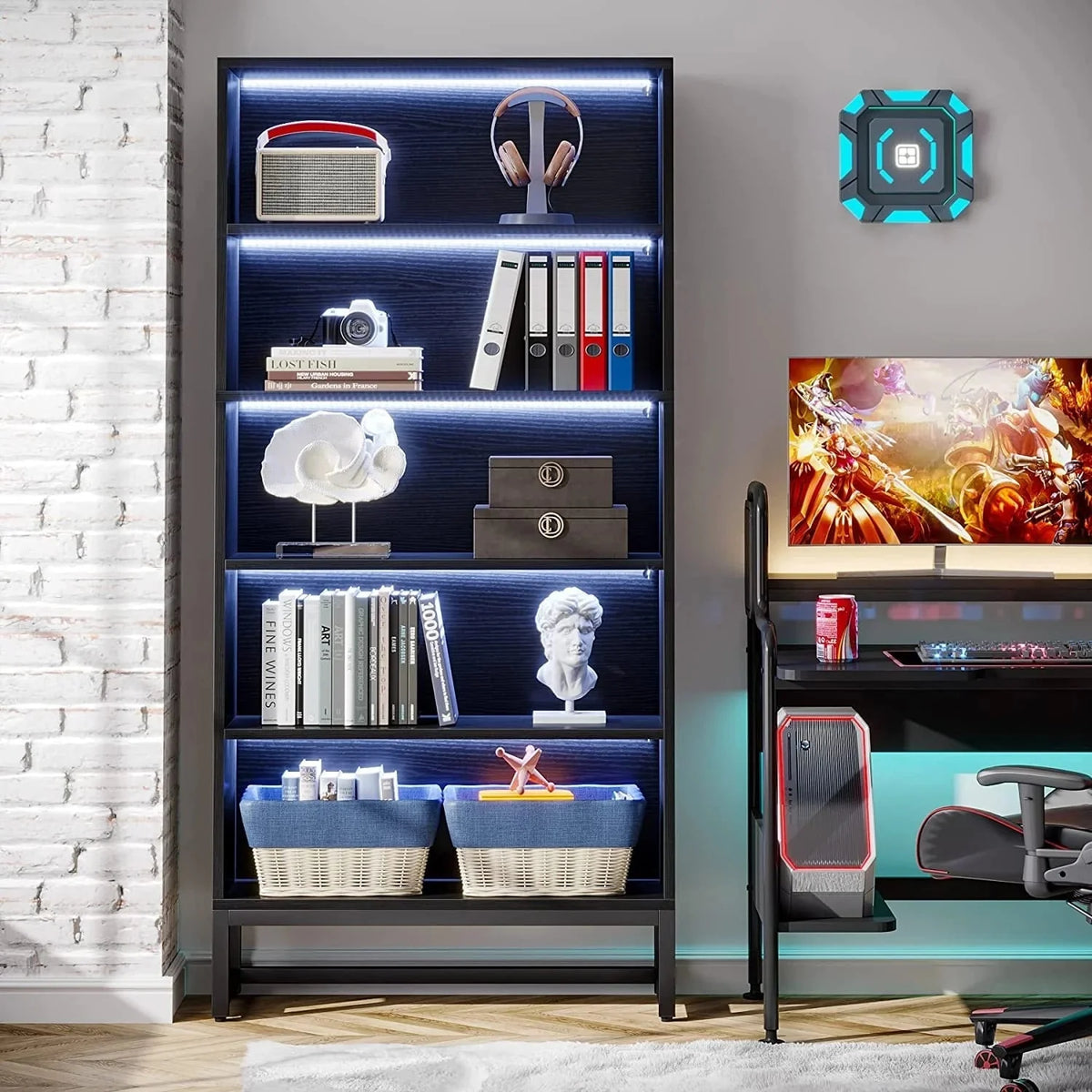 70.87 Inch Tall 5-Tier Bookcase. Large Bookshelf with 31.5 Inch Wide Storage