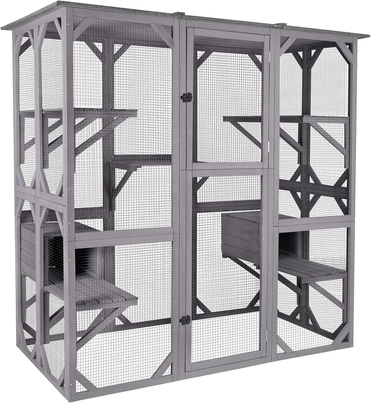Katzenhaus Outdoor Catio Kitty Gehege mit super großer Eingangstür. Holz-Katzenkäfig Condo Indoor-Laufstall mit Plattformen und kleinem Haus