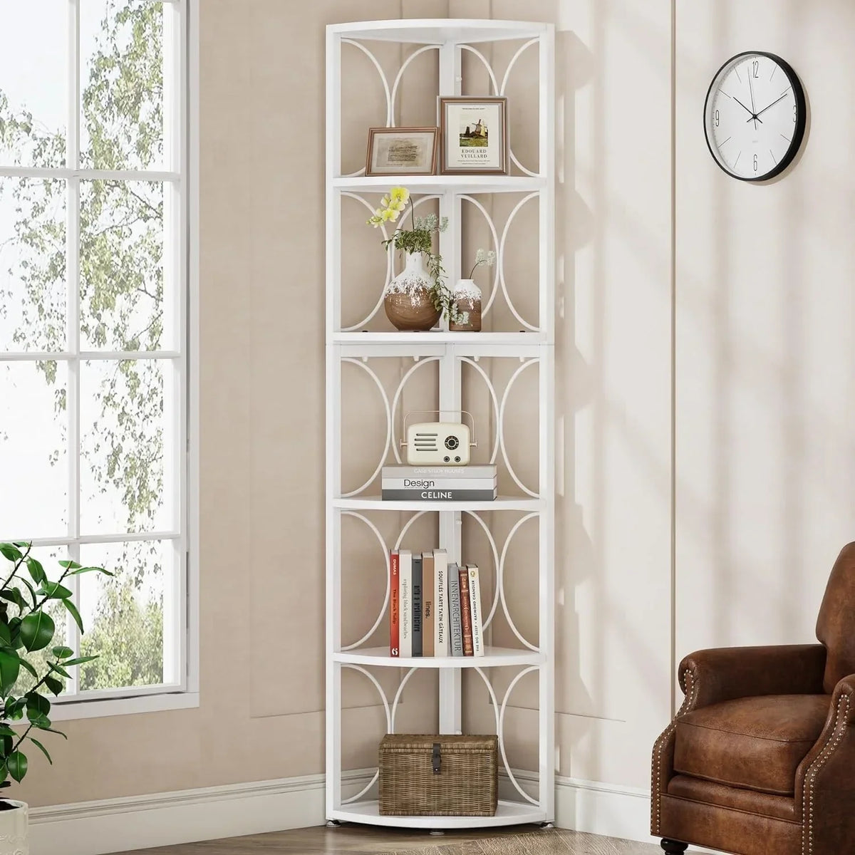 67 Inch Tall Corner Shelf. Freestanding Corner Bookshelf and Storage Shelving Unit