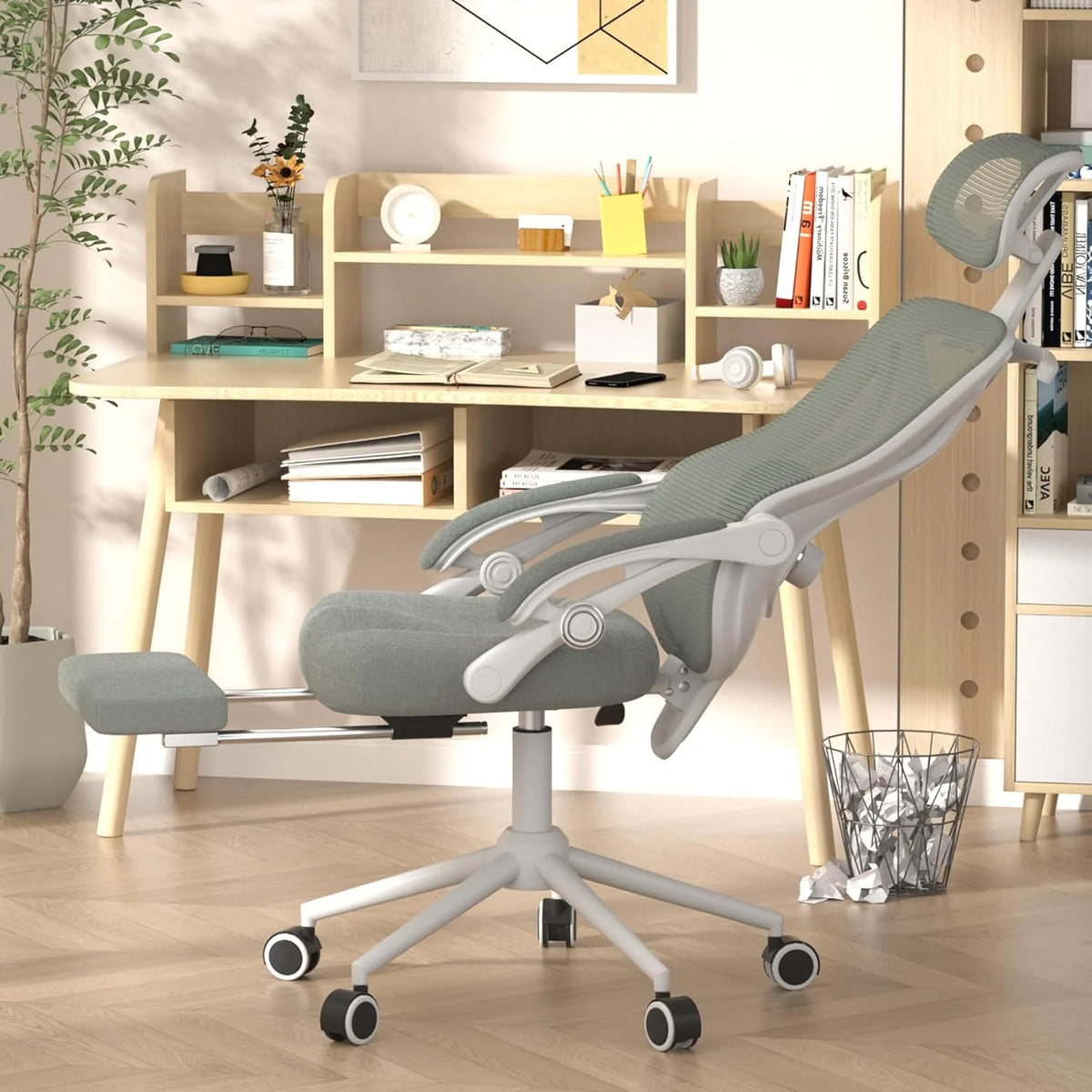 Ergonomic Office Chair - Adjustable Lumbar & Headrest. 90-160° Reclining with Footrest. Breathable Mesh Back - Home Office/Gaming Computer Chair (Black. 300lbs Capacity)