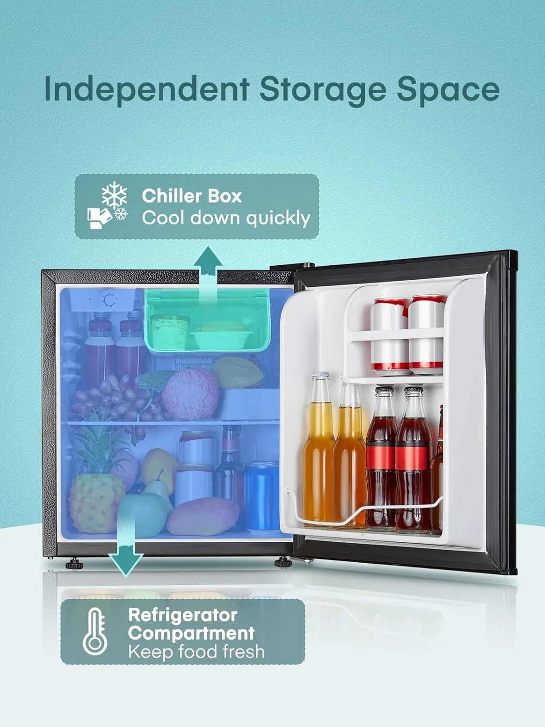FOHERE Mini Kühlschrank 46L mit Eisfach | Kühlschrank Klein | Temperaturregelung. Energiesparend. Leise | Getränkekühlschrank Ideal für Büro. Camping