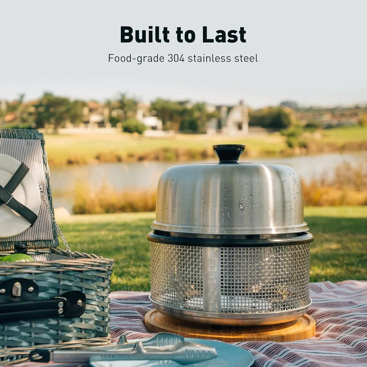 Stainless steel non-smoking portable tabletop charcoal grill with a frying pan. an outdoor barbecue grill with 10 functions. suitable for camping. boats and RVs. is the perfect combination for an outdoor kitchen (fully equipped)
