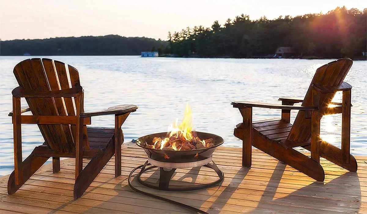 Portable Propane Fire Pit. 21-inch. 58.000 BTU with Fire Pit Cover & Carry Kit. Smokeless Gas Firebowl