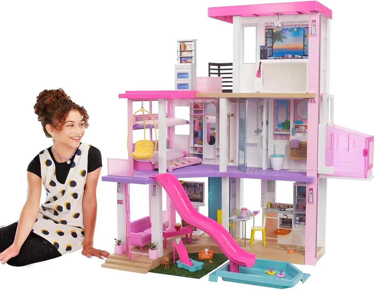 Barbie Casa de Muñecas Dreamhouse - con Piscina. Tobogán y Ascensor - Luces y Sonido - 75+ Piezas - 104 x 109 cm - Regalo para Niños de 3-7 Años.