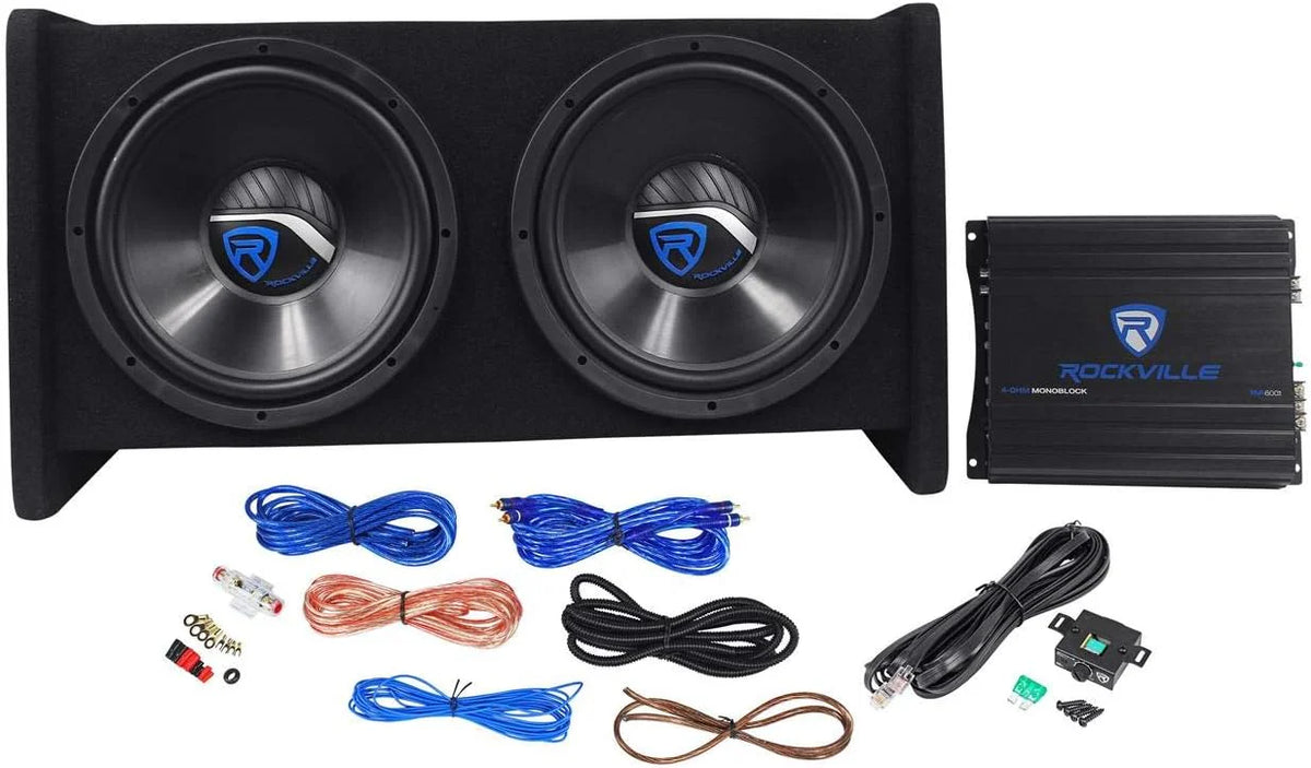 RV12.2B 1200W Dual 12 Car Subwoofer Enclosure+Mono Amplifier+Amp Kit