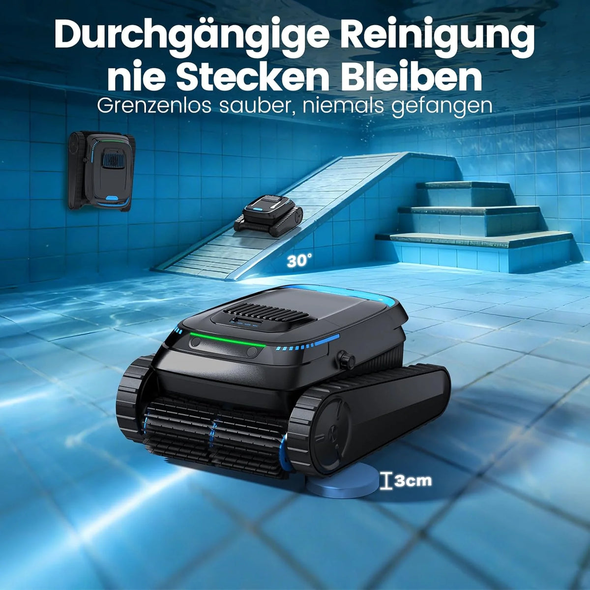 (2026 Neu) Poolroboter. Akku Poolsauger Kabelloser. PC10 Poolroboter Boden und Wand Wasserlinie. 18927 LPH Saugkraft. Intelligenten Navigation.