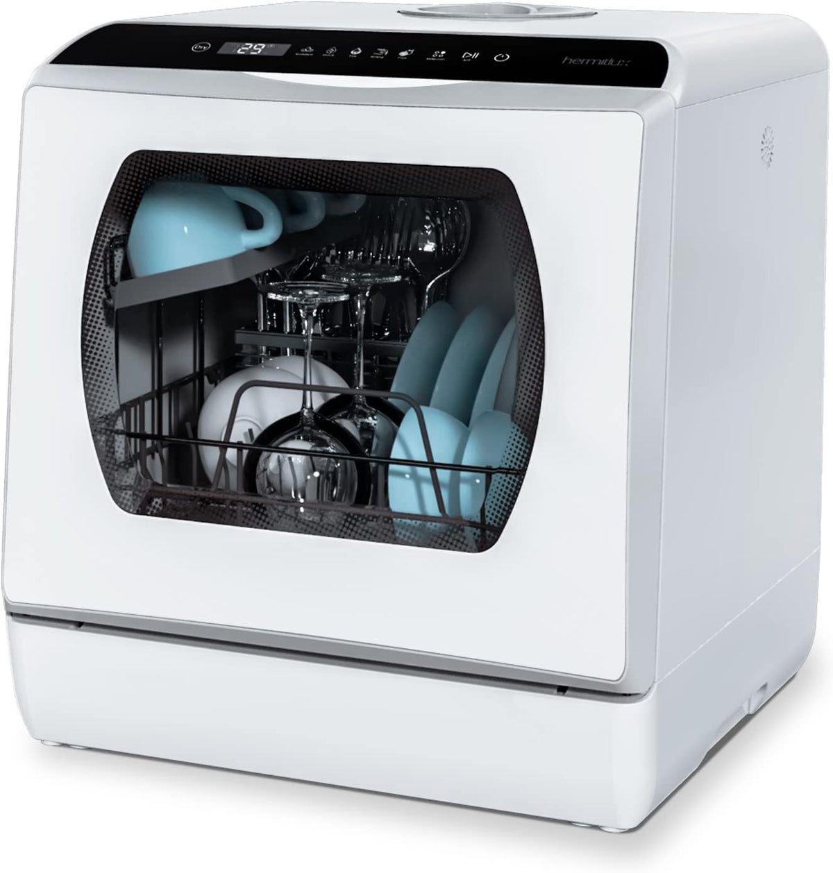 Countertop Dishwasher. 5 Washing Programs Portable Dishwasher With 5-Liter Built-in Water Tank For Glass Door