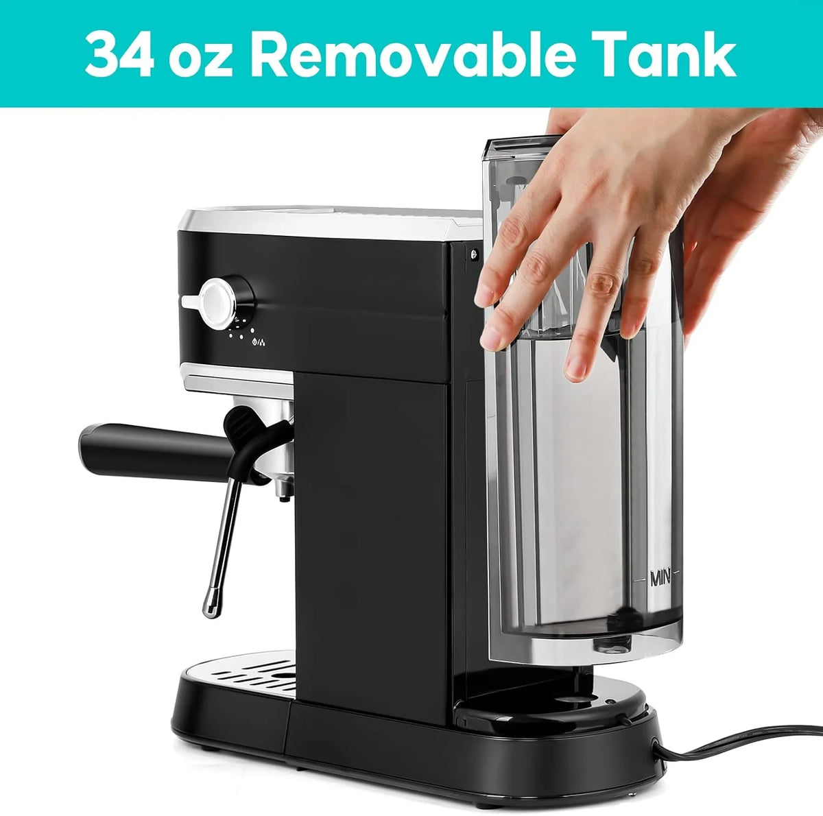 Espresso Machine 20 Bar. Compact Espresso Maker with Steam Milk Frother. Stainless Steel Coffee Machine with 34oz Removable Water Tank for Cappuccino. Latte. Silver