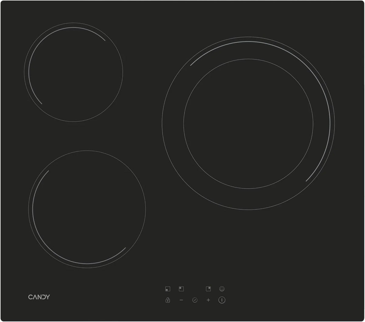Candy CH63DCC Hob Ceramic Hob 60 cm. 3 Cooking Zones. Double 30 cm Paella Pan. Touch Control. 9 Power Levels. Safety System. Black