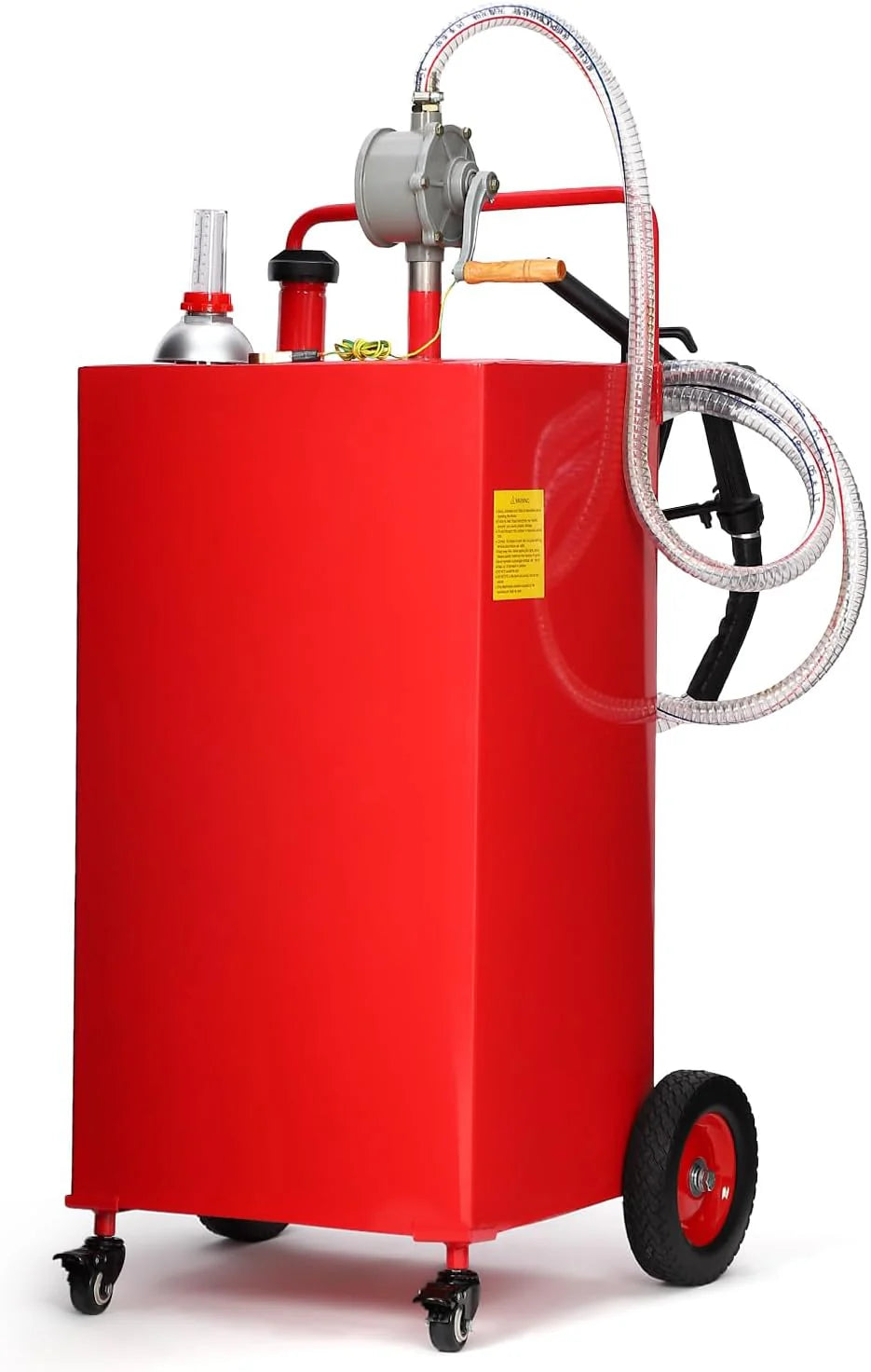 30 Gallon Fuel Caddy. Fuel Tank with Manual Transfer Pump for Gasoline & Diesel. Durable 4-Wheel Design. Mobile Fuel Storage for Cars. Trucks. Boats. Lawn Mowers. Red