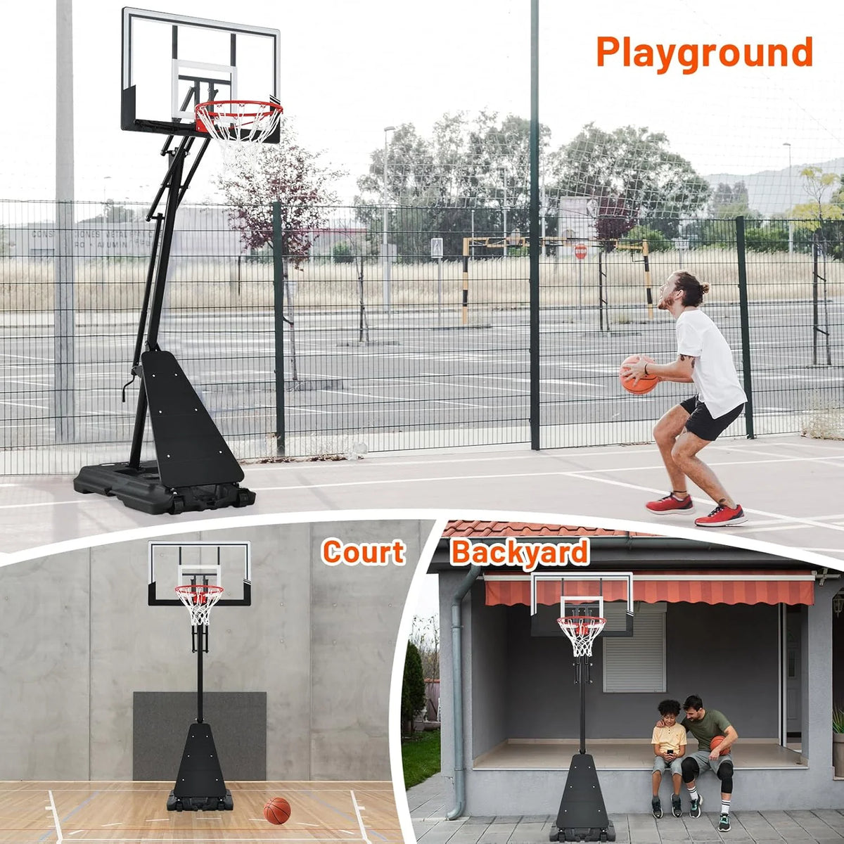 Basketball Hoop 48 Inch Backboard Portable Basketball Hoop Outdoor.5.3-10ft Stepless Regulation Crank Adjust Basketball Goal System