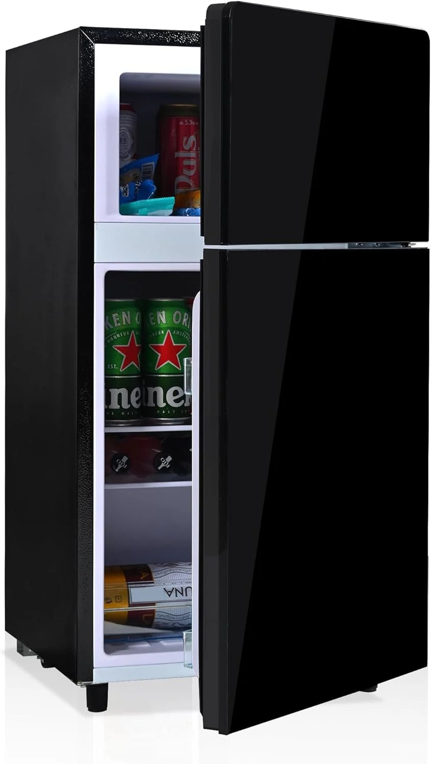 Merax Kühlschrank mit Gefrierfach. Kühl-Gefrierkombination. klein Kühlschrank mit 51L und Gefrierschrank 21L. Leise. LED. Glasablagen. Gemüsefach.