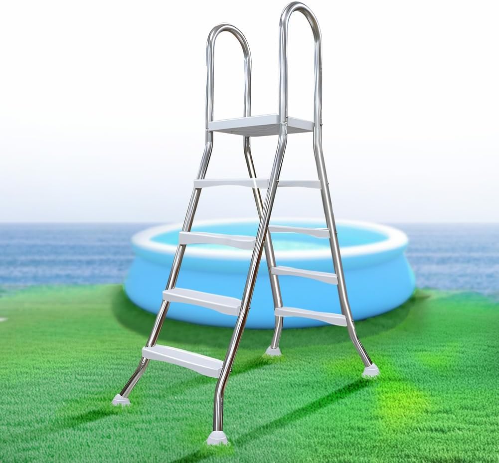4 Stufige Poolleiter Edelstahl. Pooltreppe für Aufstellpool. Poolleiter 132 cm Poolhöhe. Pool Treppe. Poolstufen für Aufstellpools. Schwimmbadleiter