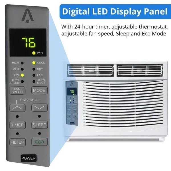 Window Air Conditioner With Reusable Filter & Controls. 6000 BTU 115V~. Suitable for 250 Sq.Ft