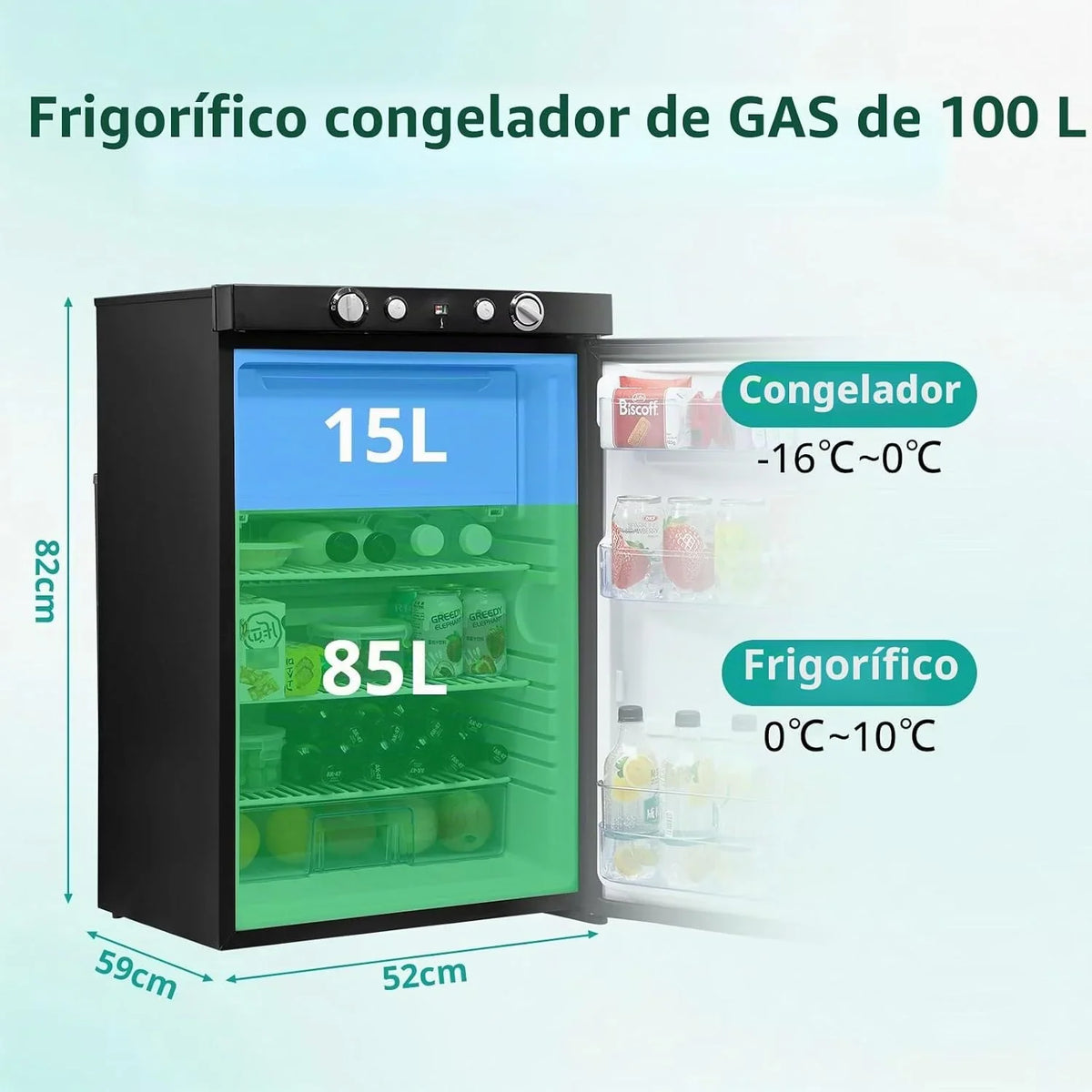 SMETA Nevera de Gas Butano. 100L con Congelador. Trivalente 12v 220v Gas. Frigorifico 12v. sin Ruido. Nevera para Furgoneta Camper Caravana