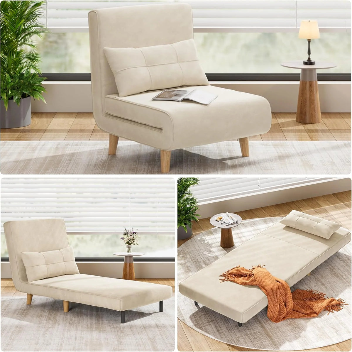 A three-in-one sleeping chair-bed. convertible chair-bed sofa. a lounge chair with adjustable backrest. suitable for apartments/bedrooms/offices. dark gray.