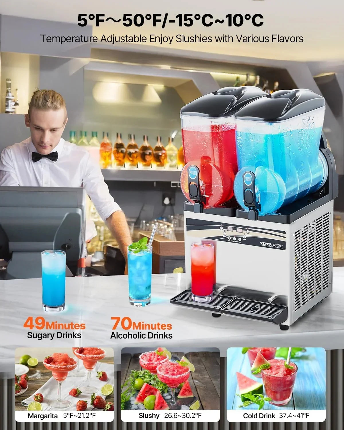 15L x 2 Double-Tank Commercial Slushy Machine. Stainless Steel. Frozen Drink Machine