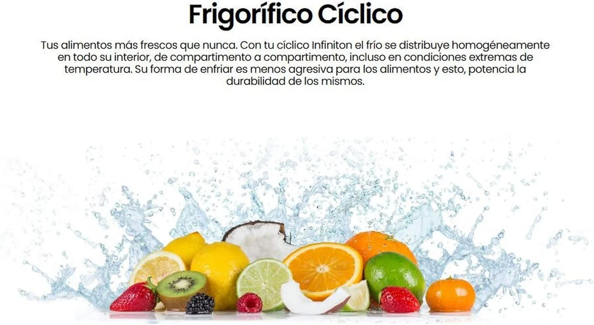 INFINITON Frigorifico Dos Puertas FG-A145B. 200 Litros. 143 cm de Altura. Defrost. LED Interior. E. Diseño con Tirador Integrado. Ancho 55 cm.