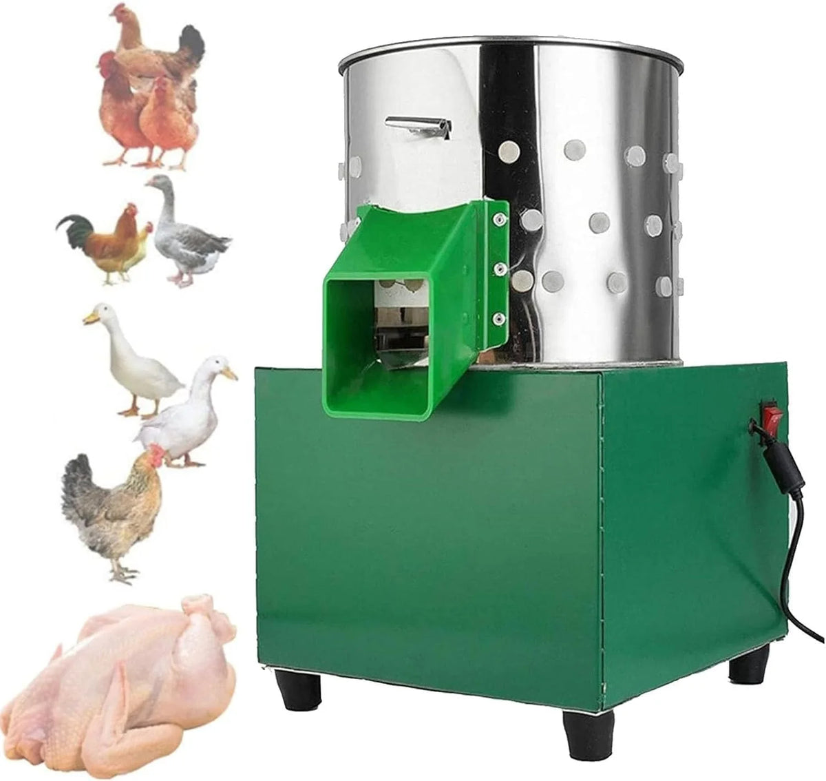 Chicken Plucker. Poultry De-featherer with 110 Rubber Fingers. 60W High-Efficiency Hair Plucking. Stainless Steel. for Duck Goosey Farm