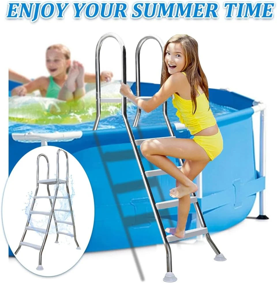 4 Stufige Poolleiter Edelstahl. Pooltreppe für Aufstellpool. Poolleiter 132 cm Poolhöhe. Pool Treppe. Poolstufen für Aufstellpools. Schwimmbadleiter