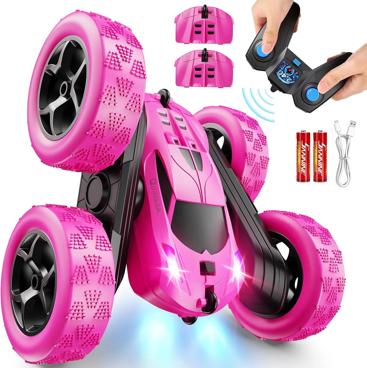 Children's version remote control car (suitable for children over 6 years old). RC car stunt toy. four-wheel drive. double-sided design. 360° rotating remote control. with headlights. is a birthday or Christmas gift for boys aged 6. 7. 8. 9. 10. 11.