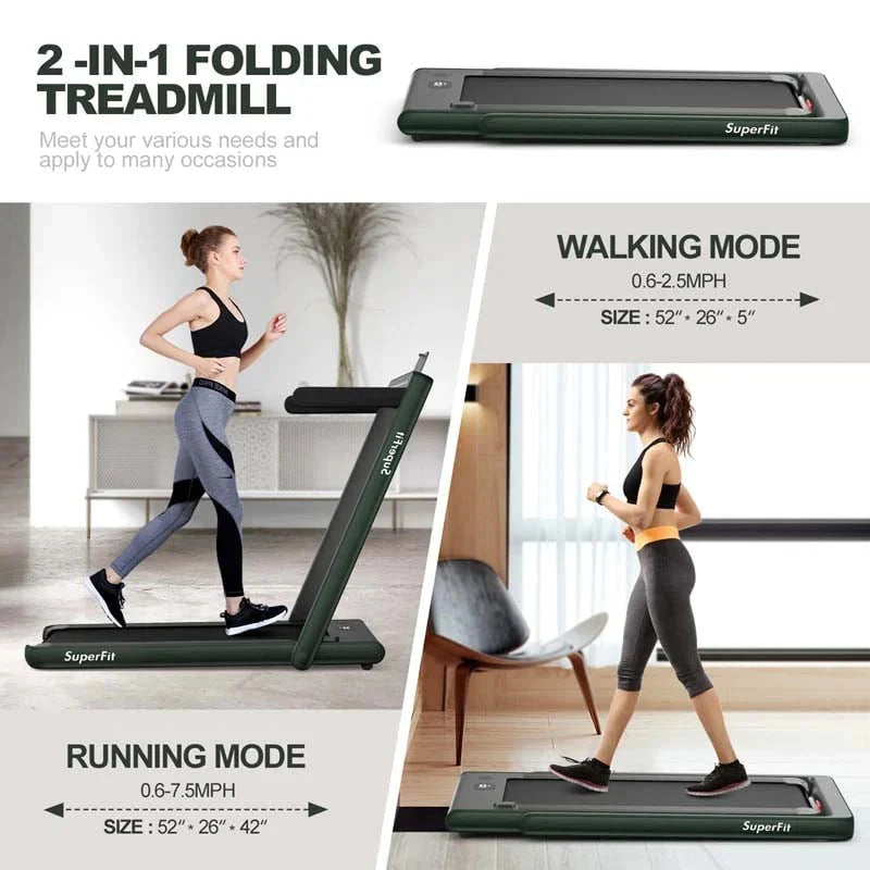 2-in-1 Folding Electric Treadmill. 2.25 HP. Under-Desk. with Dual Display and Smart App Control