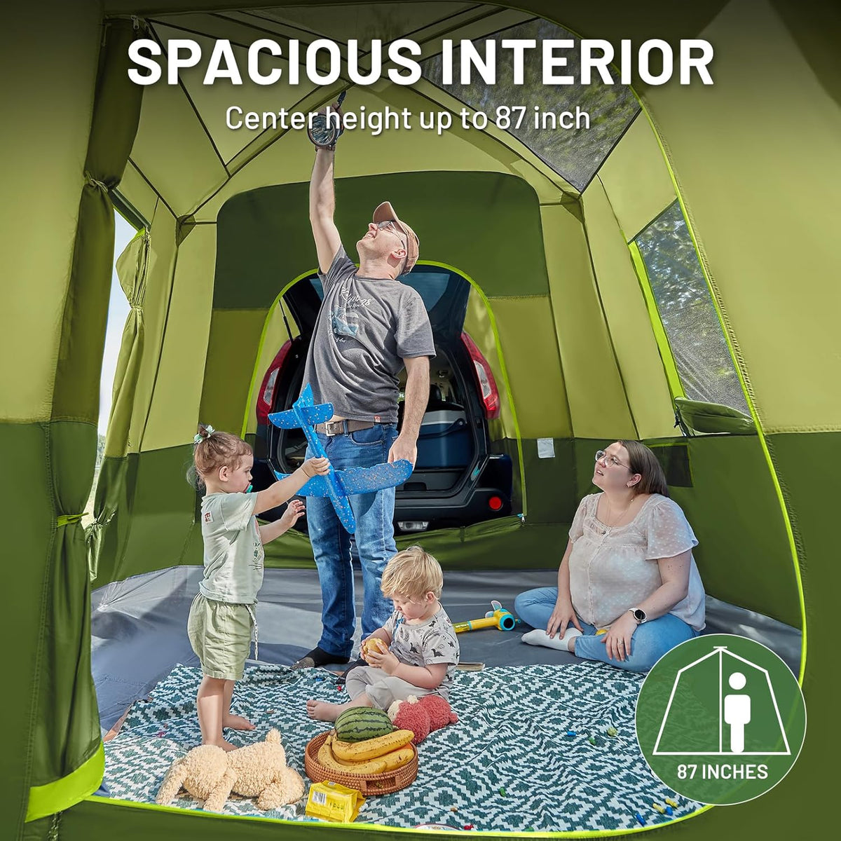 5-9 Person SUV Tent with Screen Porch and Awning for Family Camping. Weather Resistant and Portable Van or Car Tent. Includes Rainfly and Storage Bag. 13' W X 10' L X 7.1' H