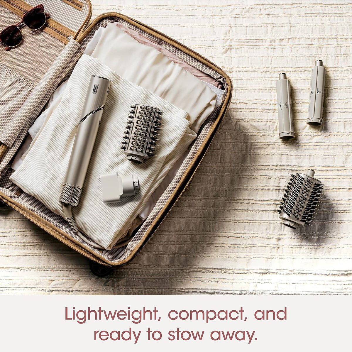 Powerful hair dryer and multi-functional styling tool. featuring automatic hair curler. paddle brush. oval brush. concentrator accessory and stones.