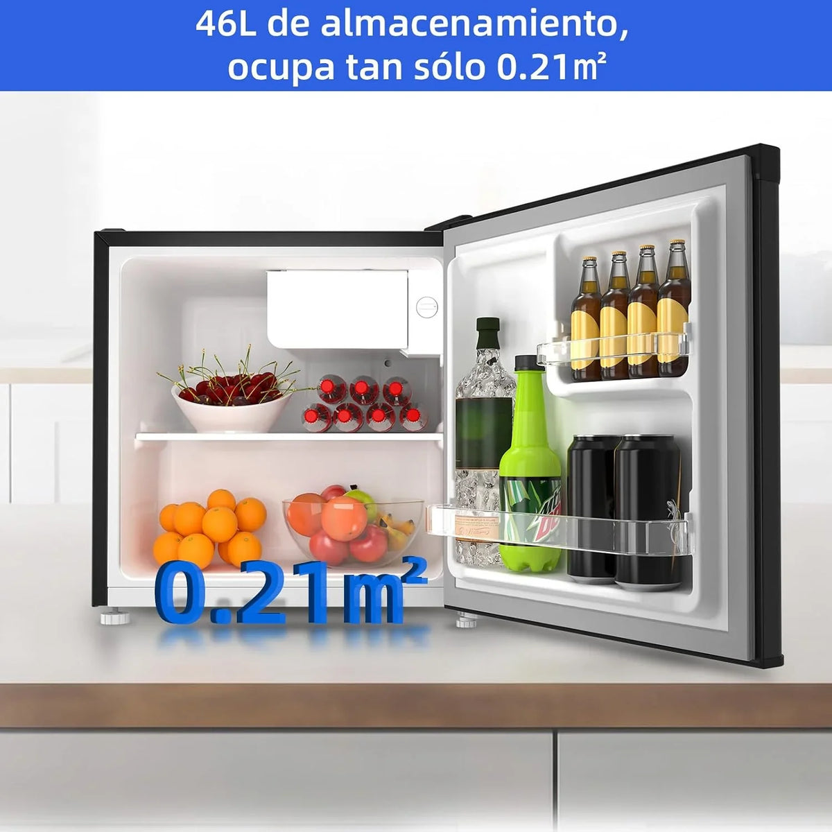 CHIQ Frigorífico Minibar capacidad 46L. Compresor incorporada. Botellero y Compartimiento Congelador. Control de Temperatura regulable. Bajo Nivel de