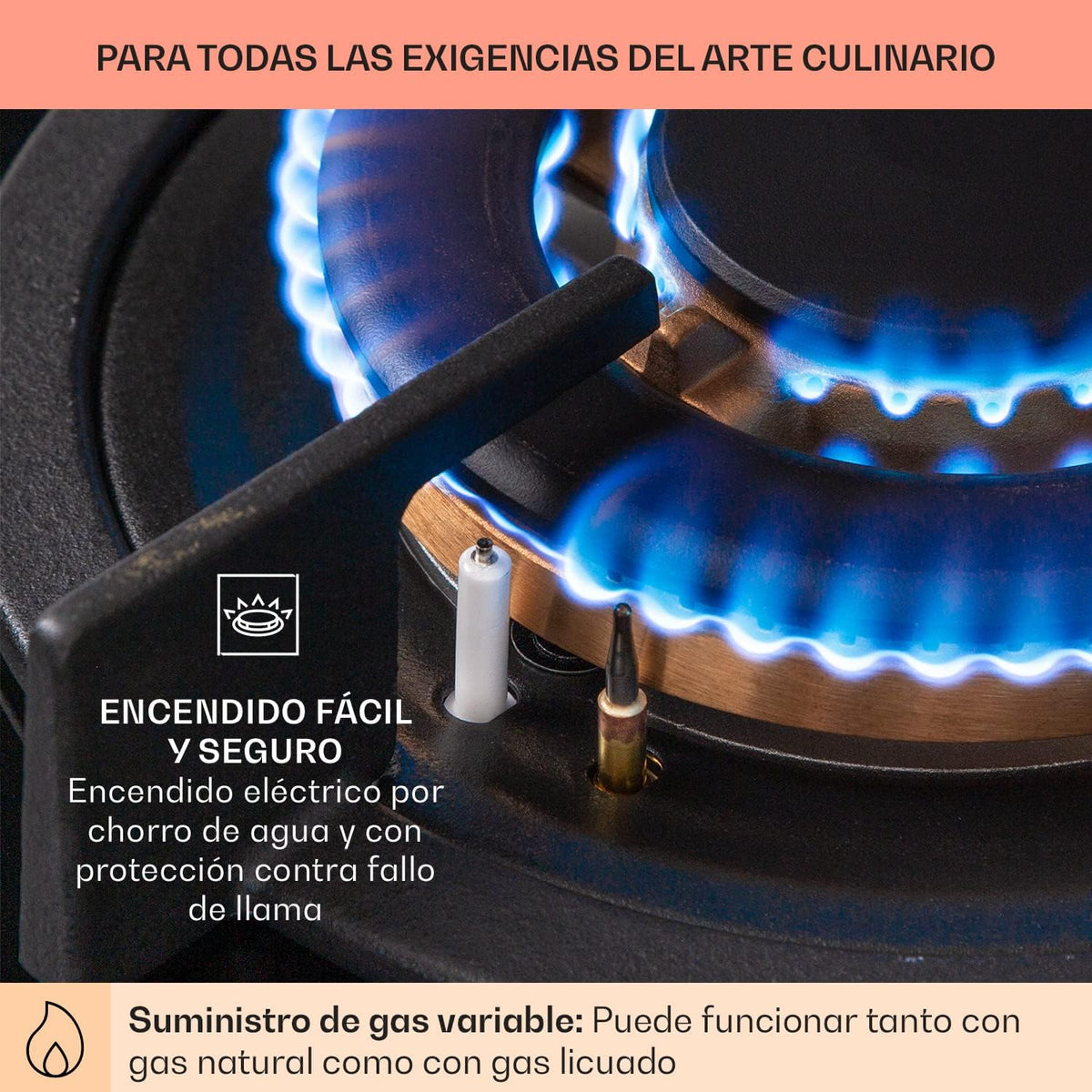 Klarstein Cocina de Gas Butano. Placa de Gas 4 Fuegos 8000W. Placa Vitroceramica Gas Integrada para Cocina. Placa Gas Butano de Diseño. Encimera Gas