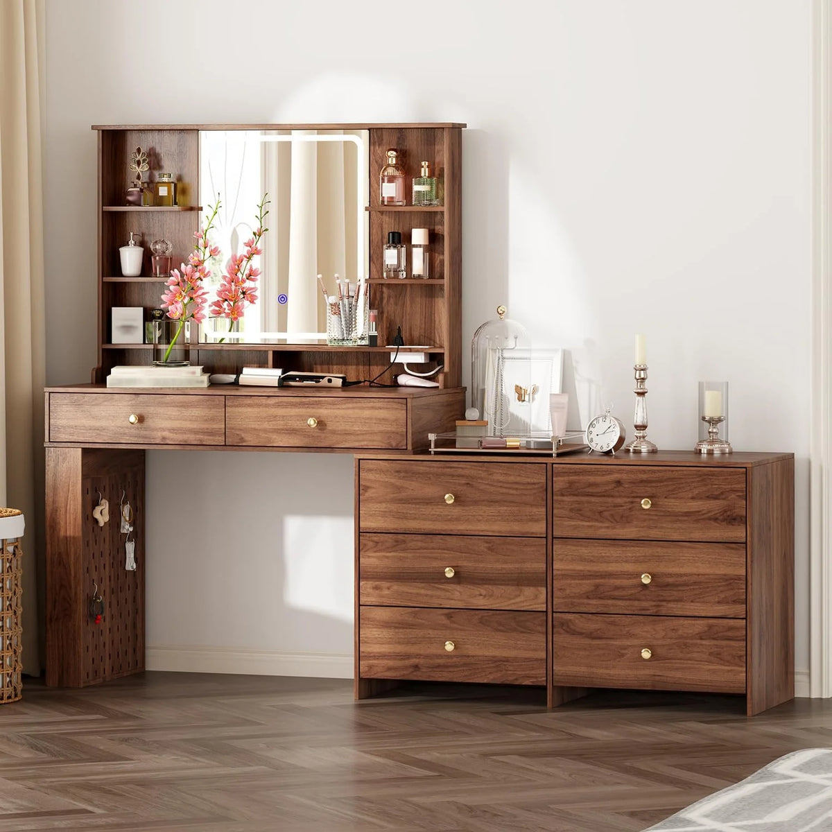 Makeup Vanity Desk with Mirror and Lights. Vanity Desk with 8 Drawers & Storage Shelves. Vanity Table with Power Outlet. 3 Color Modes & Adjustable Brightness Dressing Table. Bedroom.White2