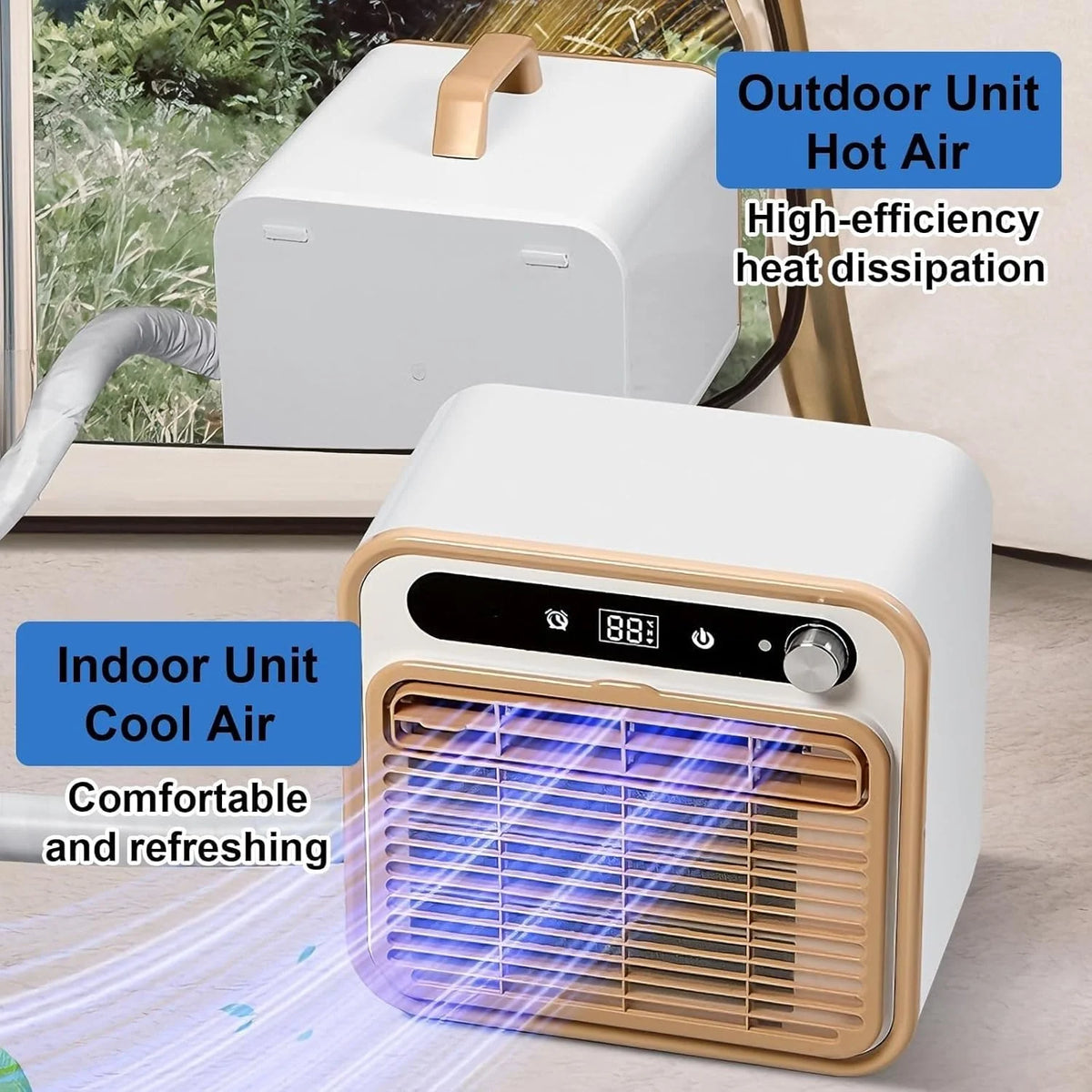 Tragbare Mini-Klimaanlage. Split-Kühlsystem. 5000 BTU. leise Kühlung. keine Fensterabdichtung erforderlich. Touch-Bedienung & Fernbedienung. Timer-